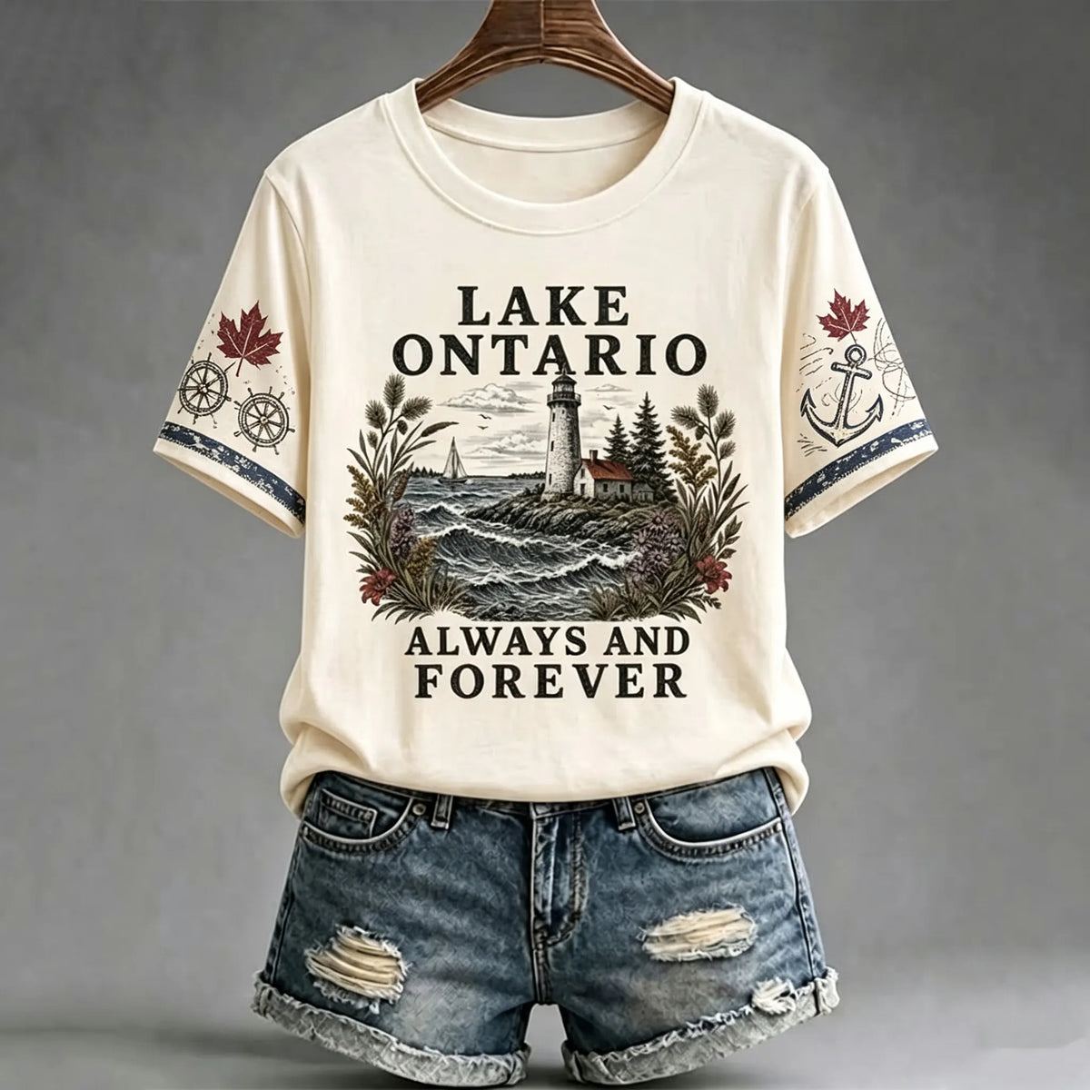 Women's Retro Lake Ontario Always And Forever Print Crew Neck T-shirt