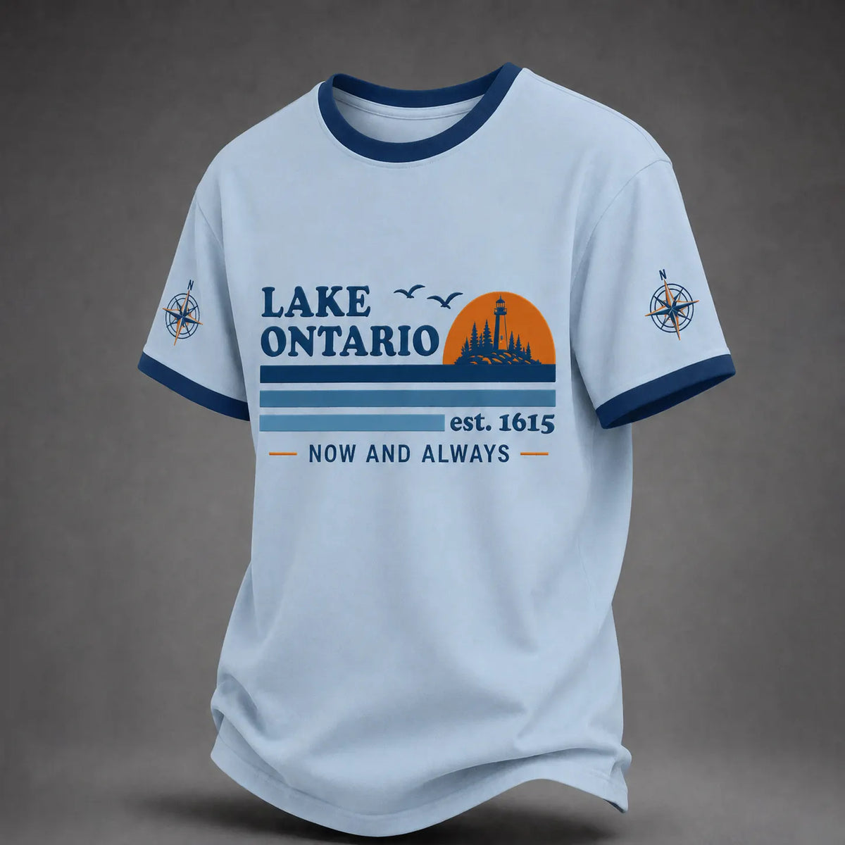 Men's Lake Ontario Always & Forever Print Casual Short-sleeved T-shirt