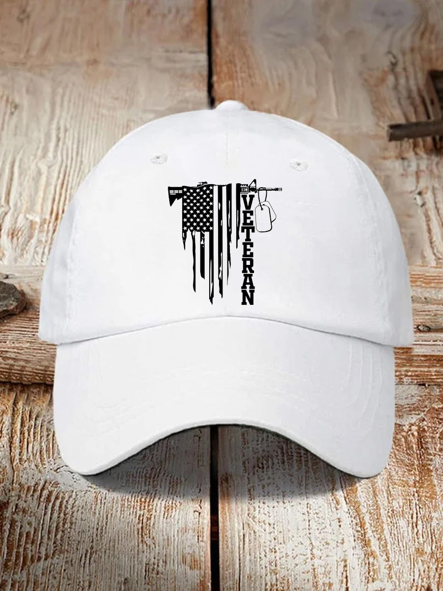 Gun And American Flag Veteran Pattern Washed And Distressed Hats