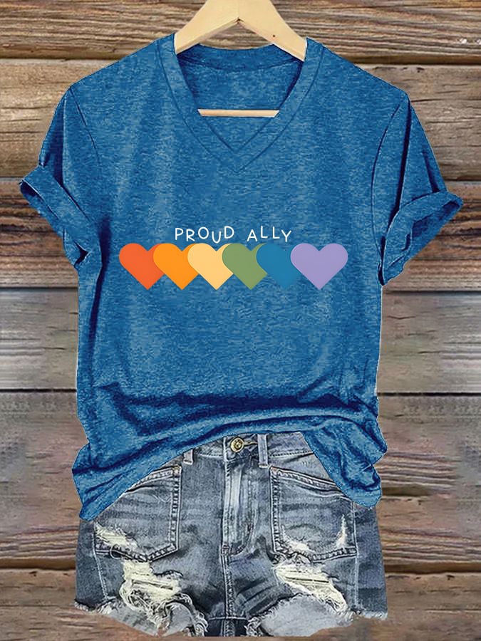 Women's Casual Pride Month Printed V-Neck Short Sleeve T-Shirt
