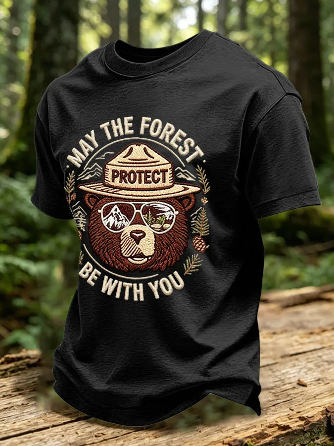 Men's Retro May The Forest Be With You Printed Casual T-Shirt