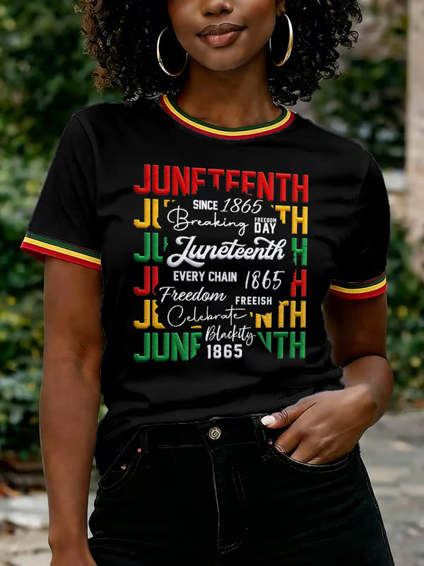Women's Since 1865 Breaking Juneteenth Every Chain 1865 Freedom Art Print Casual T-Shirt