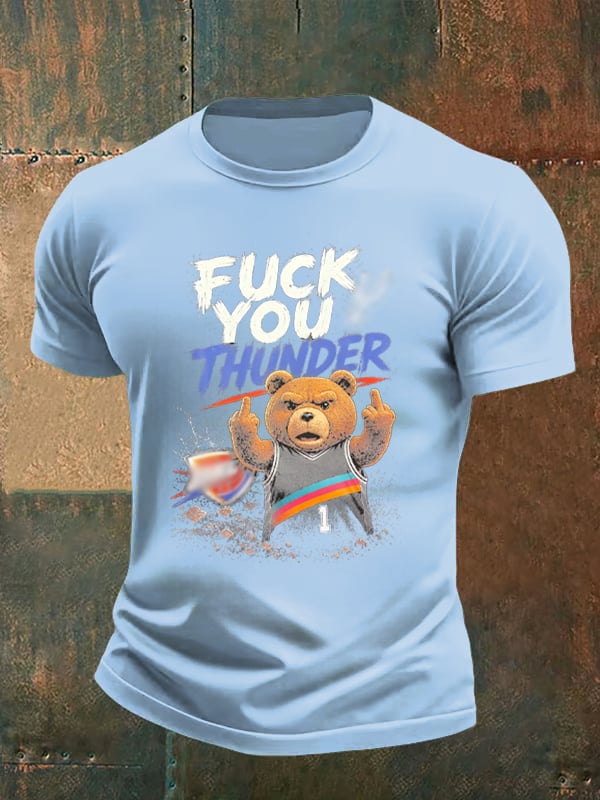 Men's Cute Little Bear Print Round Neck T-shirt