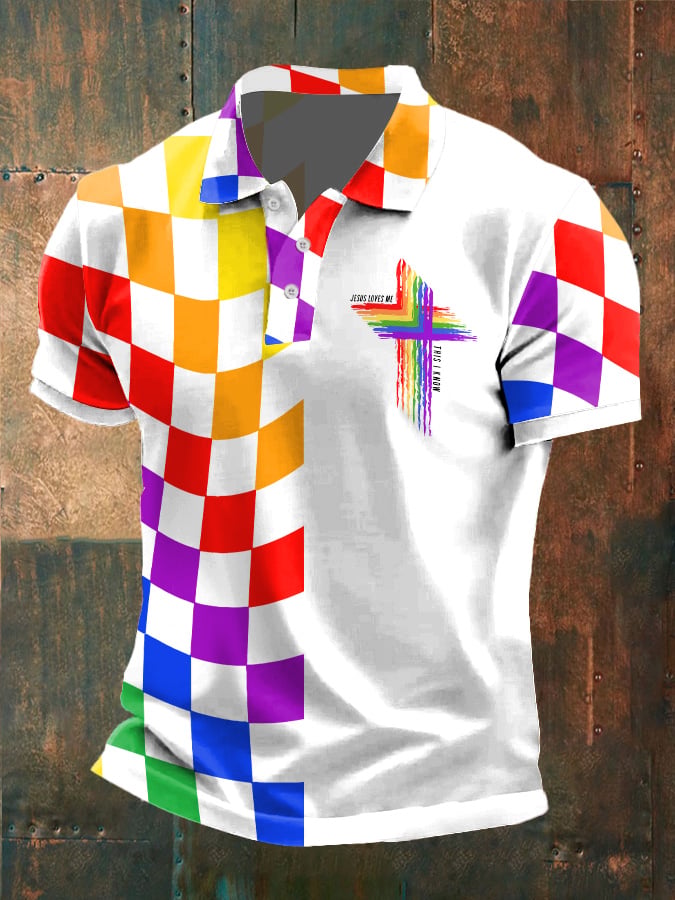 Men's Casual Gay Rainbow Cross Pride Print Polo Shirt