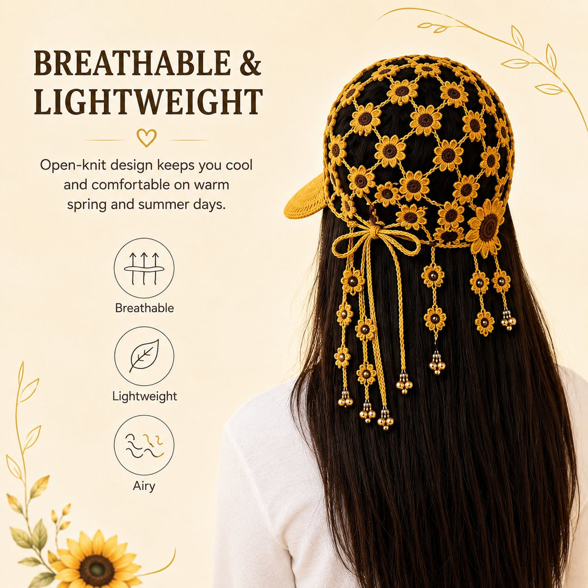 🔥Last Day 49% OFF - ☀ 🌻 Knitted Sunflower Hollow-Out Baseball Cap