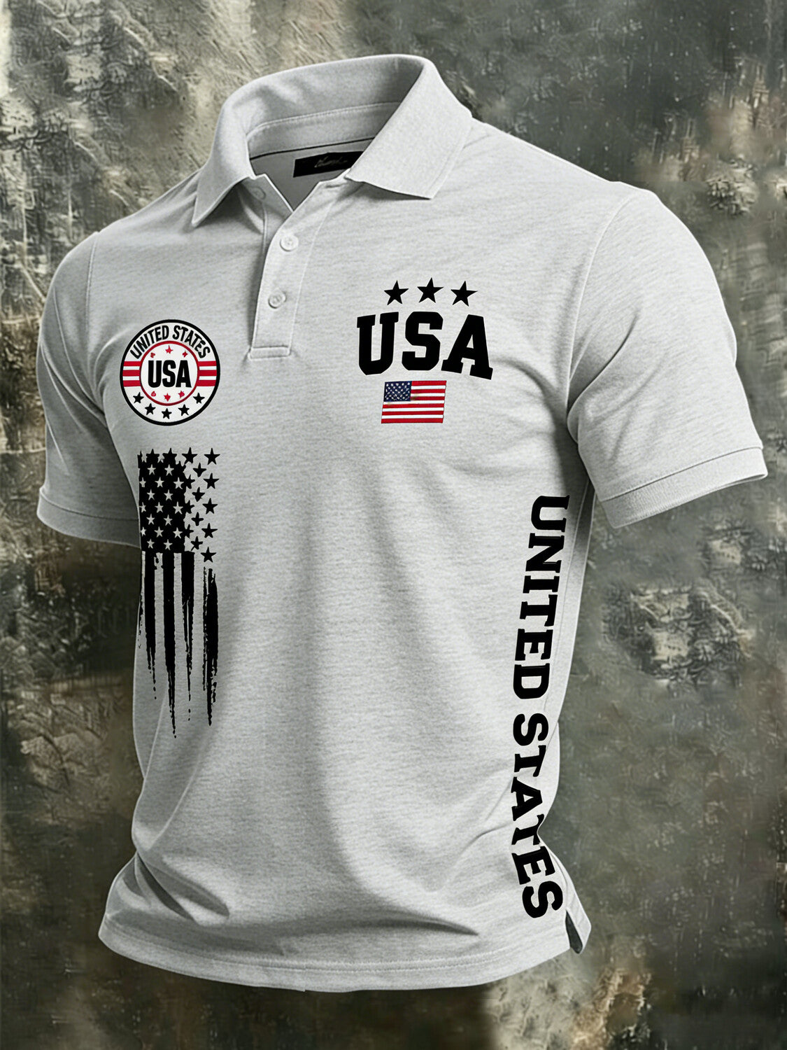 Men's United States USA Flag Print Polo Shirt