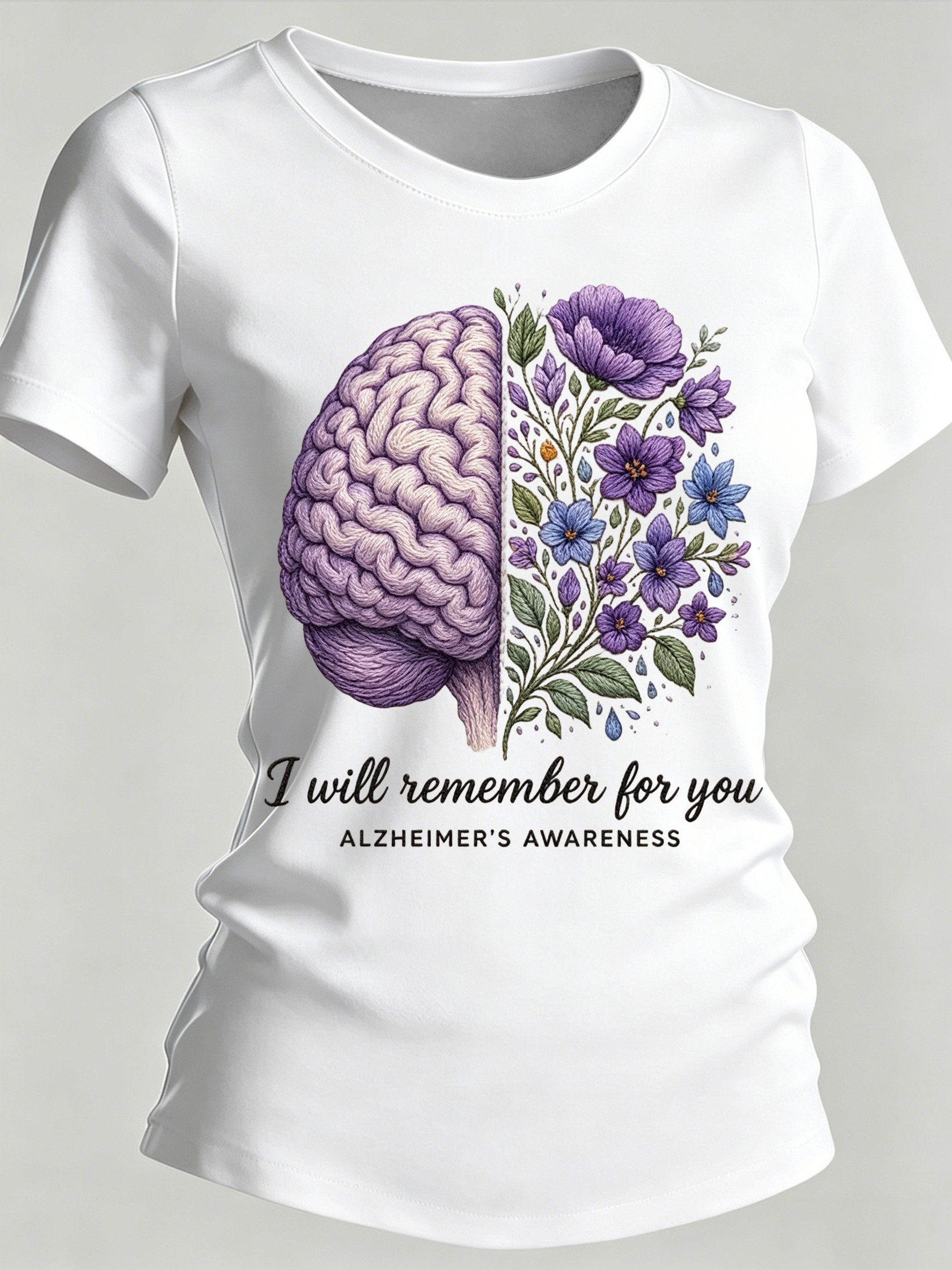 Women's Alzheimer's Awareness Print Casual Crewneck Top