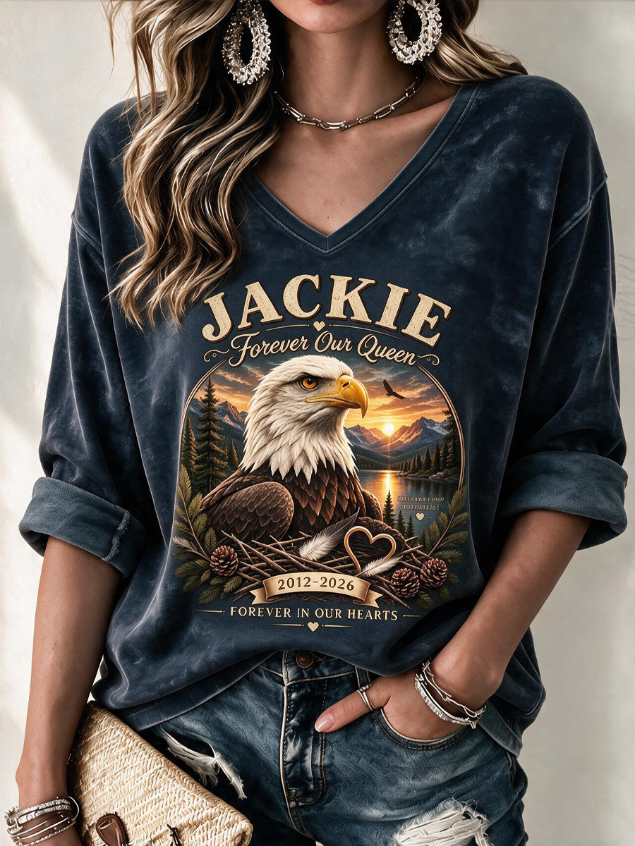 Women'S V-Neck Jackie Forever Our Queen Printed T-Shirt