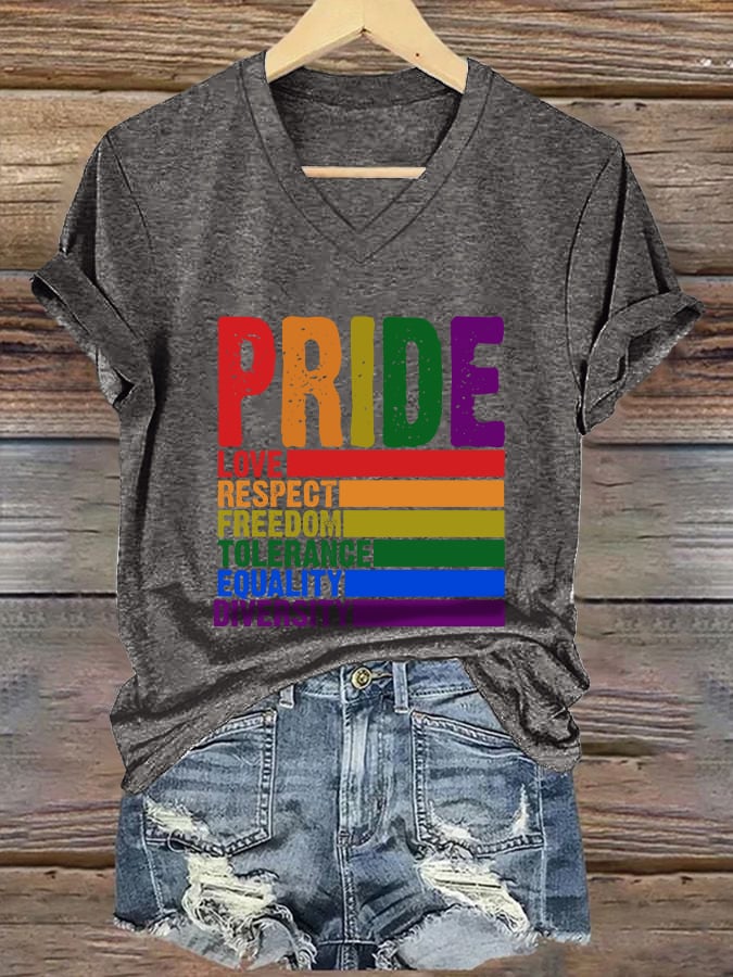 Women's Casual Pride Month Printed V-Neck Short Sleeve T-Shirt