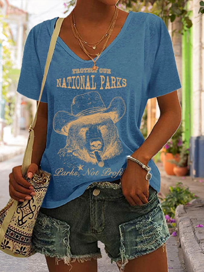 Women's Protect Our National Parks Print V Neck T-Shirt