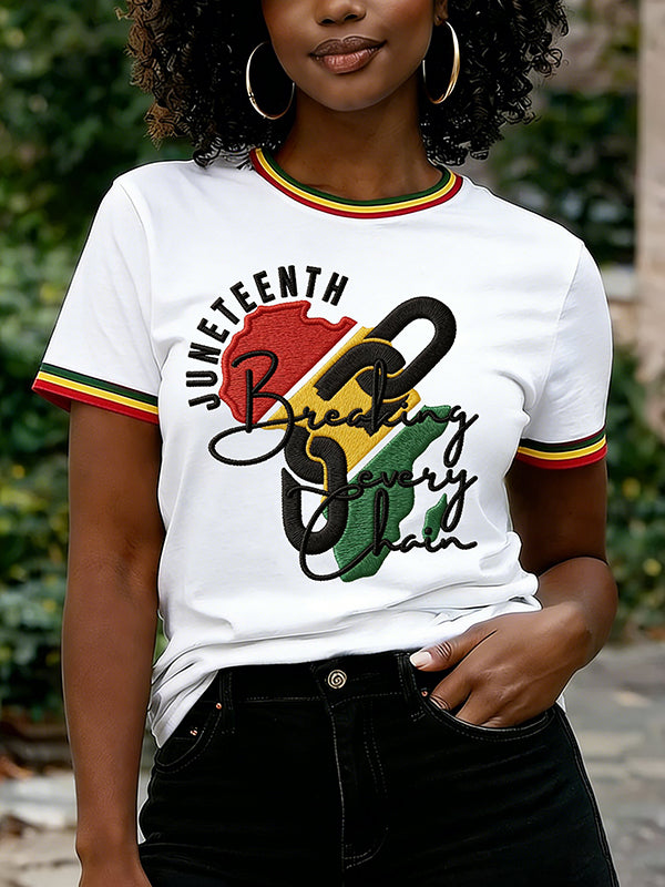 Women's Breaking Every Chain Juneteenth Art Pattern Print Casual T-Shirt