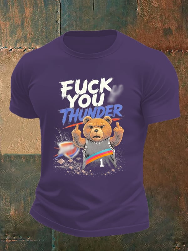 Men's Cute Little Bear Print Round Neck T-shirt