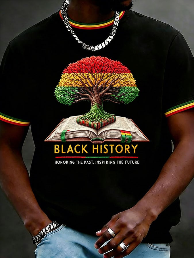 Men's Juneteenth Black History Tree Printed Casual T-shirt