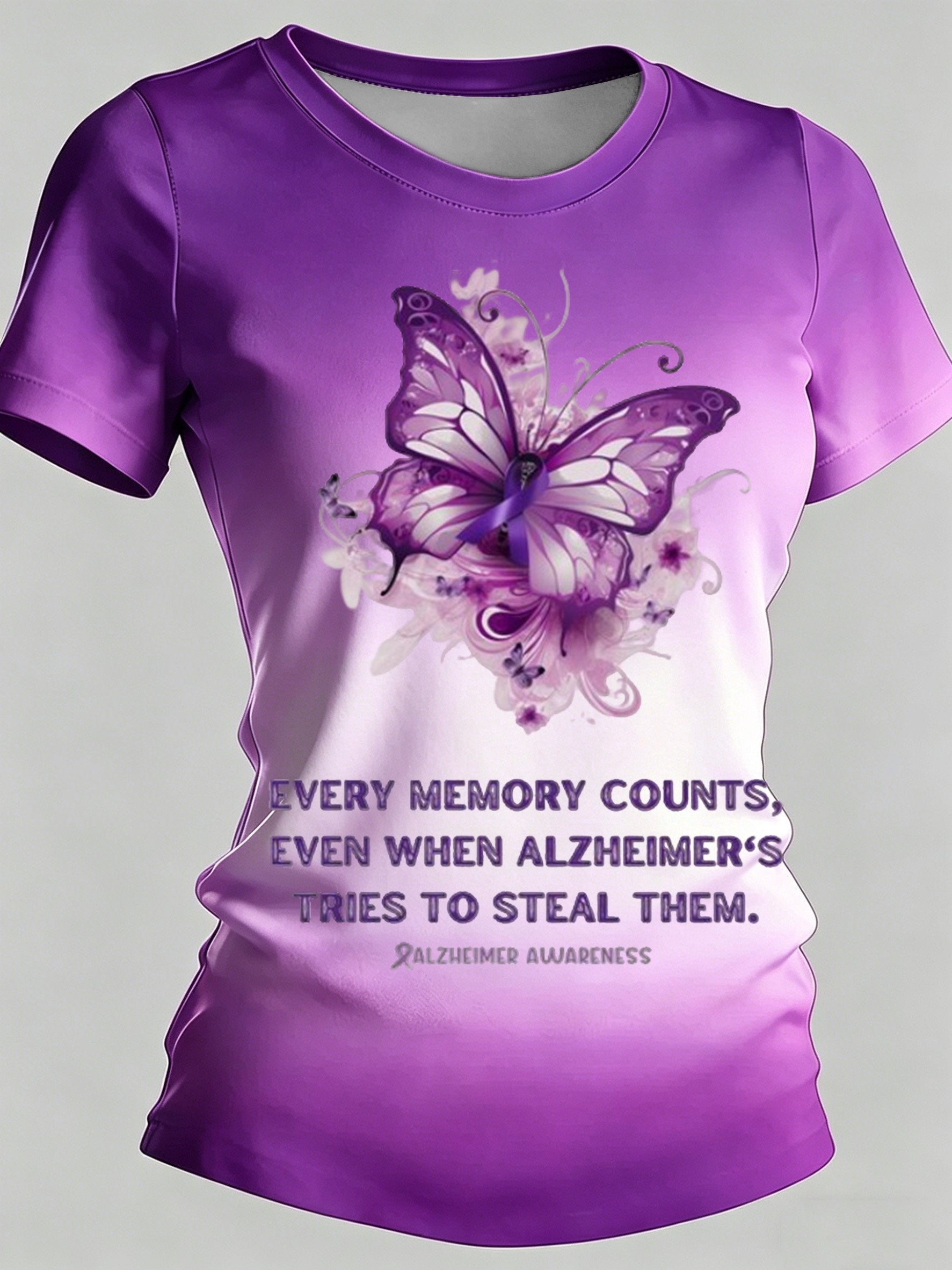Women's Alzheimer's Awareness Print Casual Crewneck Top