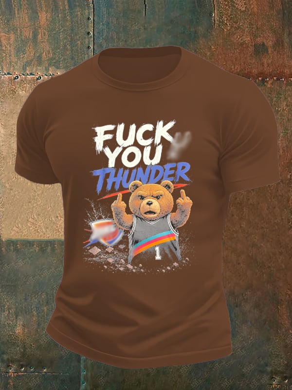 Men's Cute Little Bear Print Round Neck T-shirt