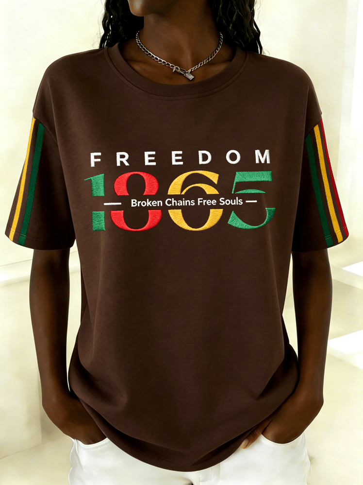 Women's Juneteenth "Chains Broken, Souls Free" Graphic Crewneck T-Shirt