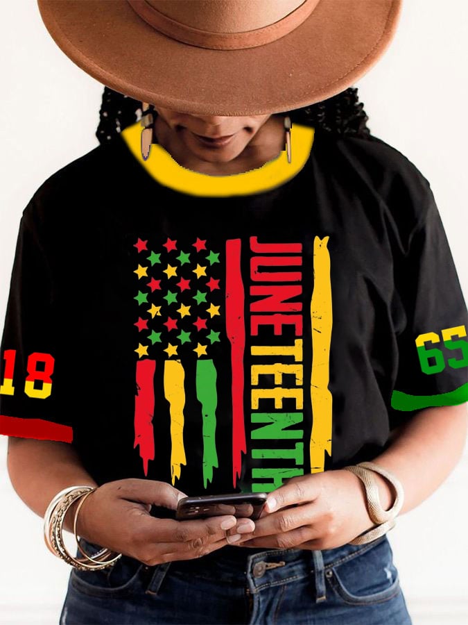 Women's Black Juneteenth Print Casuasl T-Shirt