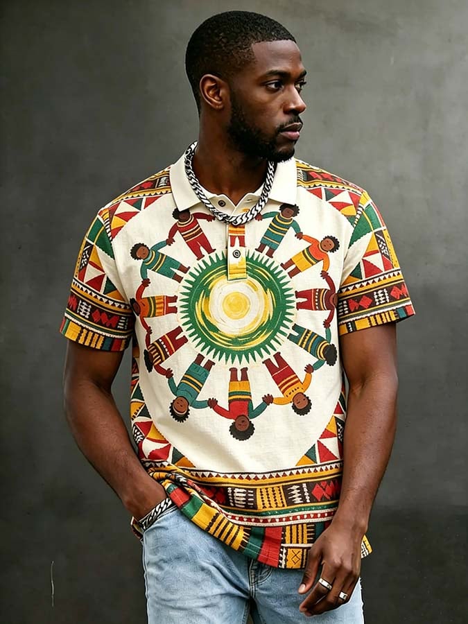 Men's Juneteenth Print Short-Sleeve Polo Shirt