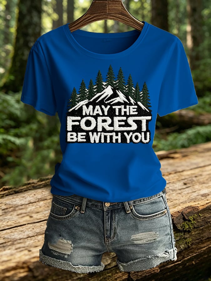 Women's Retro May The Forest Be With You Print T-Shirt
