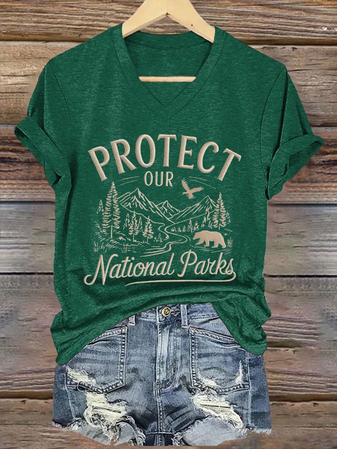 Women's Protect National Parks Print V-Neck T-Shirt