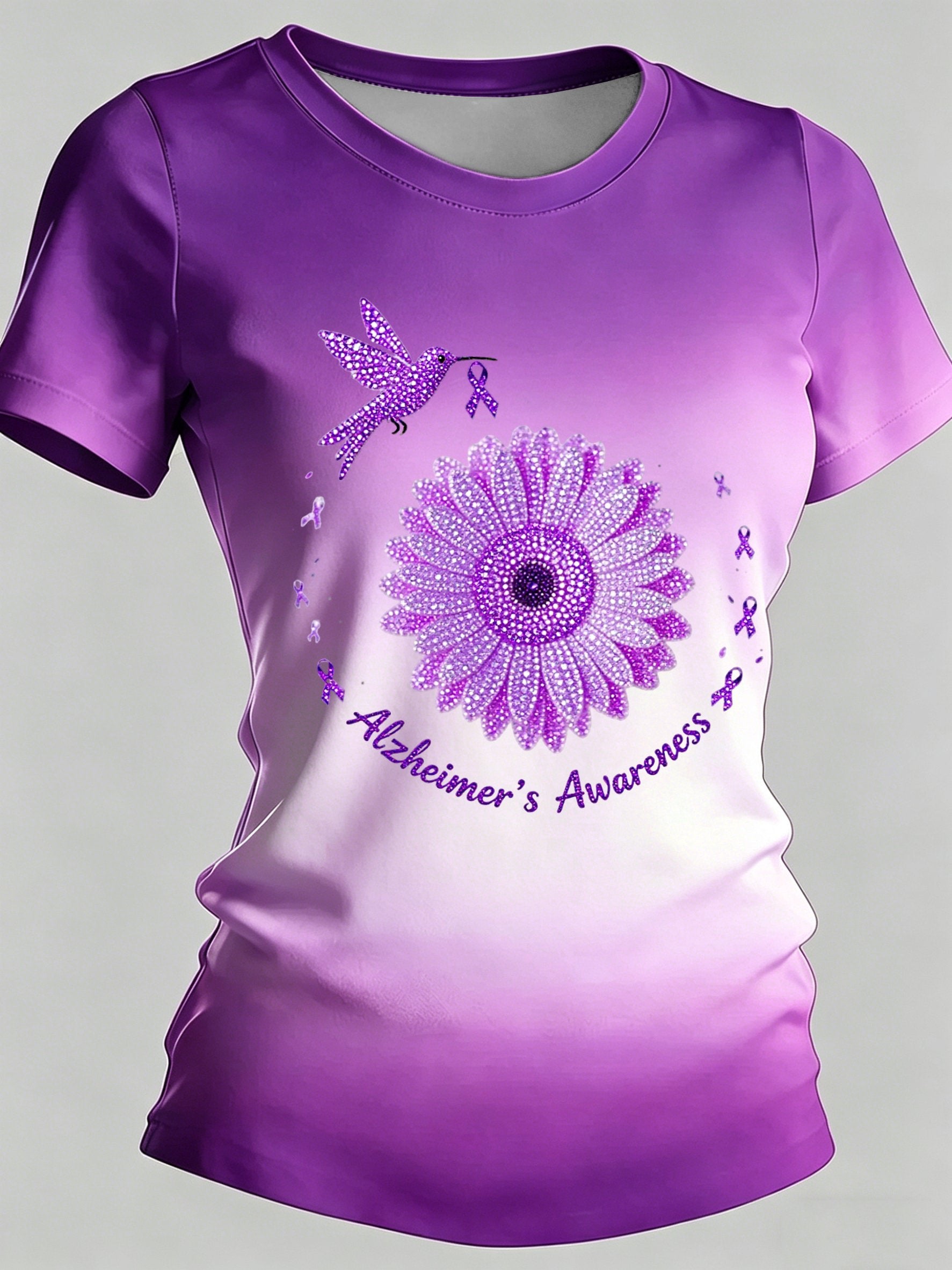 Women's Alzheimer's Awareness Print Casual Crewneck Top