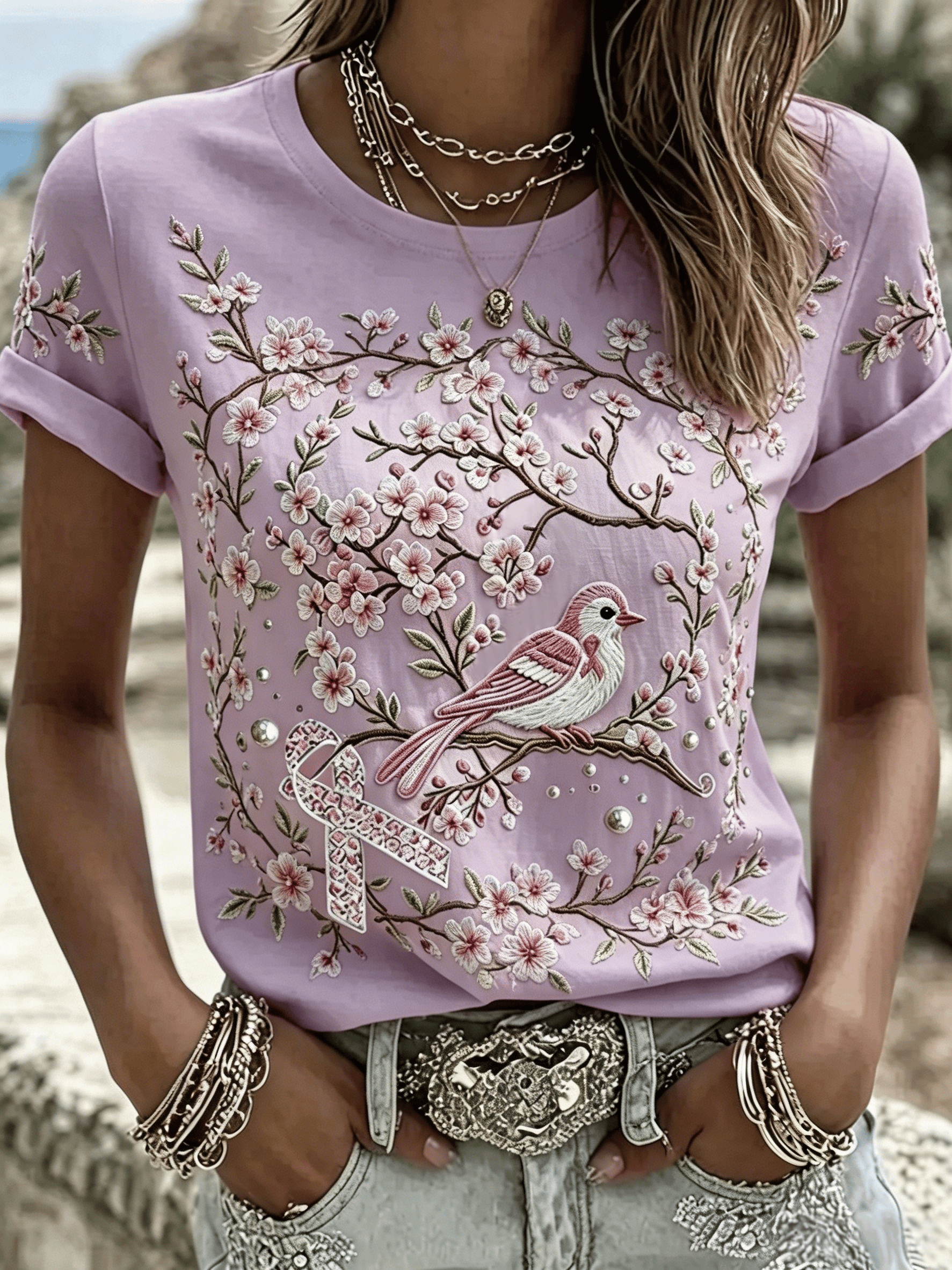 Pink for Myself Printed Casual T-shirt for Women - Breast Cancer Prevention Campaign