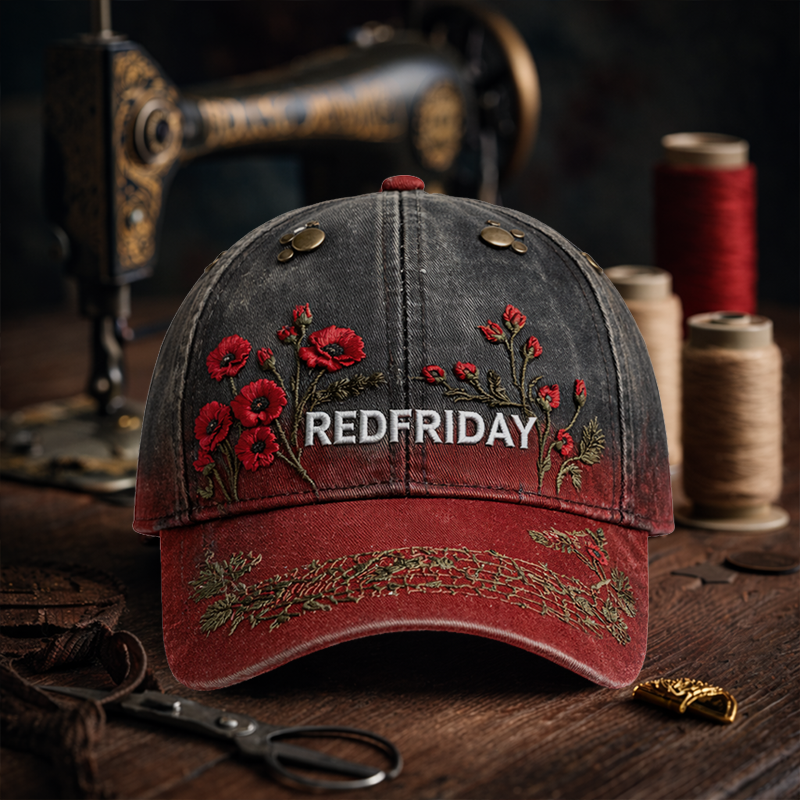 American Retro "Red Friday" Poppy Design Commemorative Casual Cap