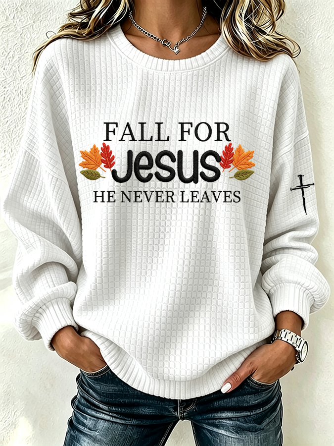 Women's Fall for Jesus Print Crew Neck Check Sweatshirt