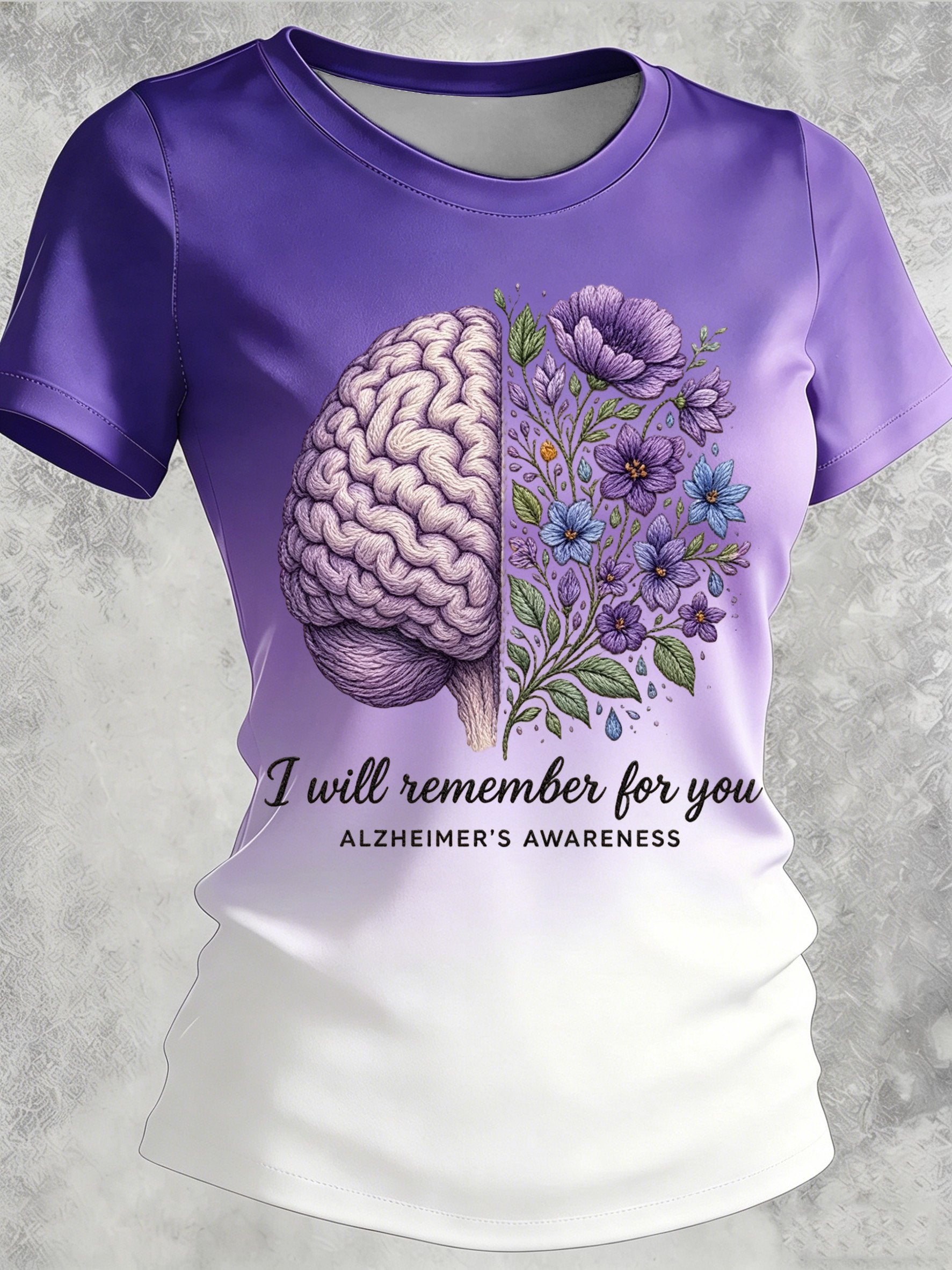 Women's Alzheimer's Awareness Print Casual Crewneck Top