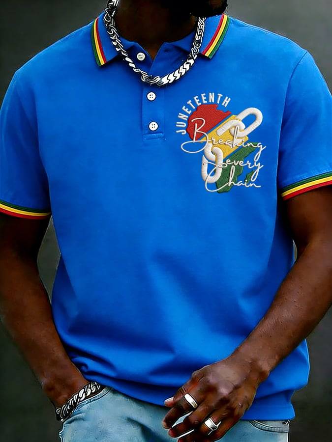 Men's Juneteenth Breaking Every Chain Print Polo Shirt