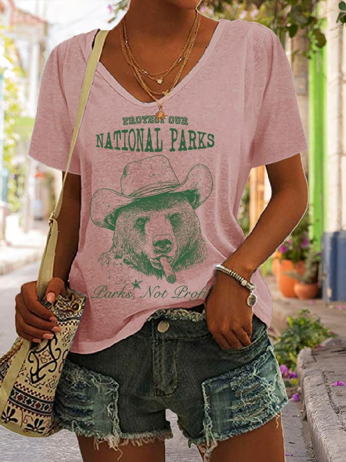Women's Protect Our National Parks Print V Neck T-Shirt