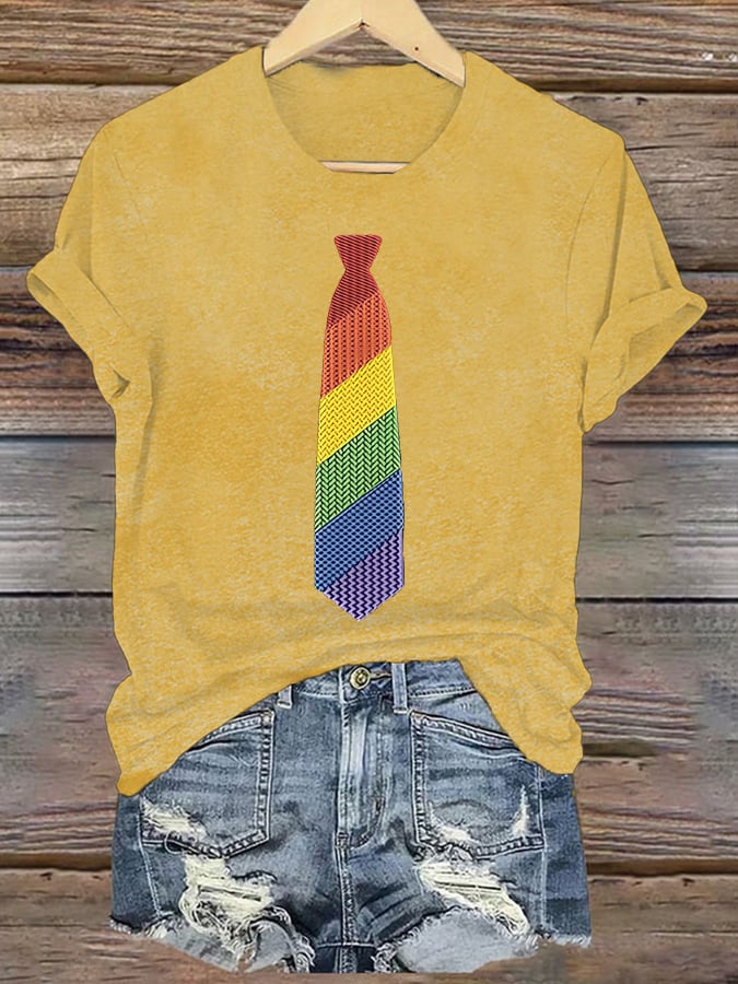 Women's Pride Month Rainbow Print Short Sleeve T-Shirt