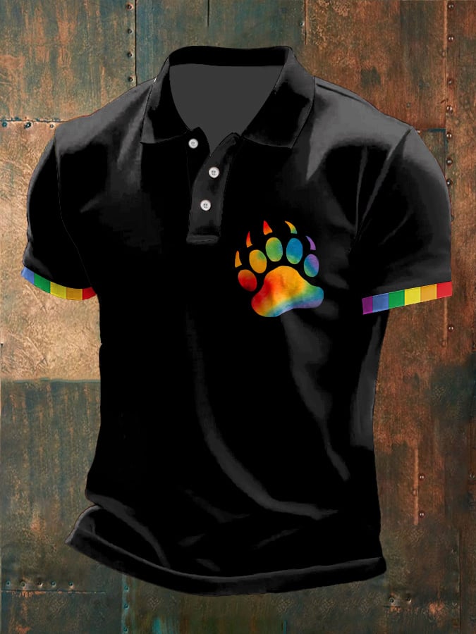 Mens Casual Gay Rainbow Paw Pride Print POLO Shirt