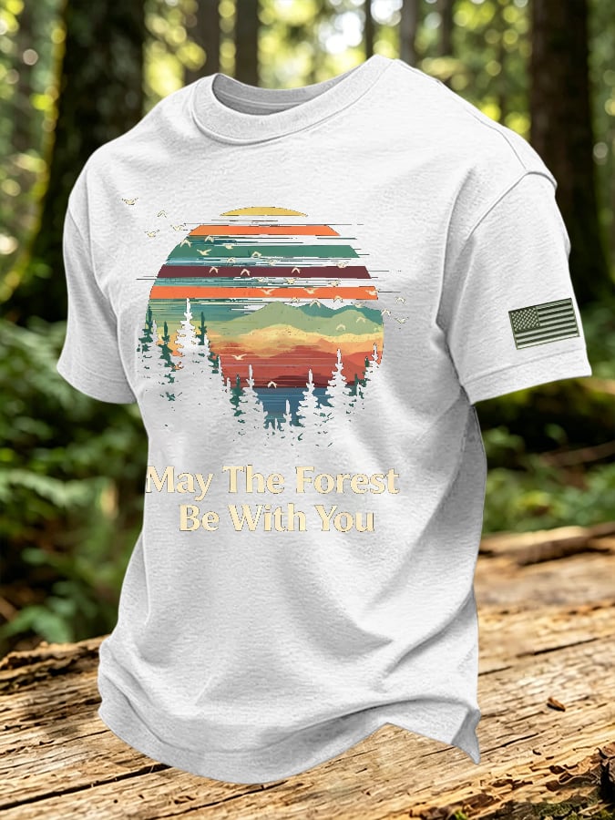 Men's May The Forest Be With You Print Round Neck T-shirt