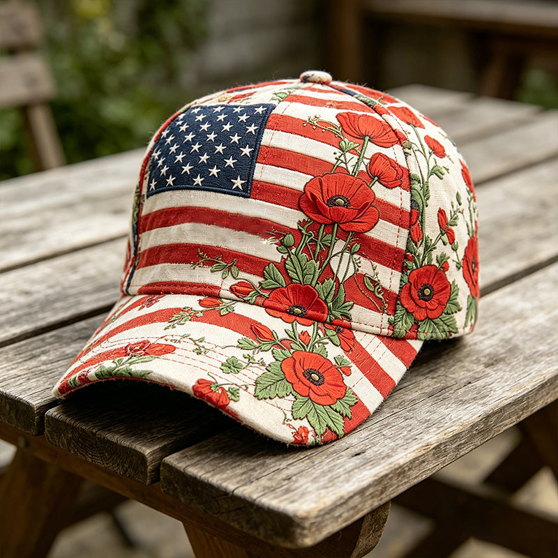 Memorial Day Poppy Art Printed Hat