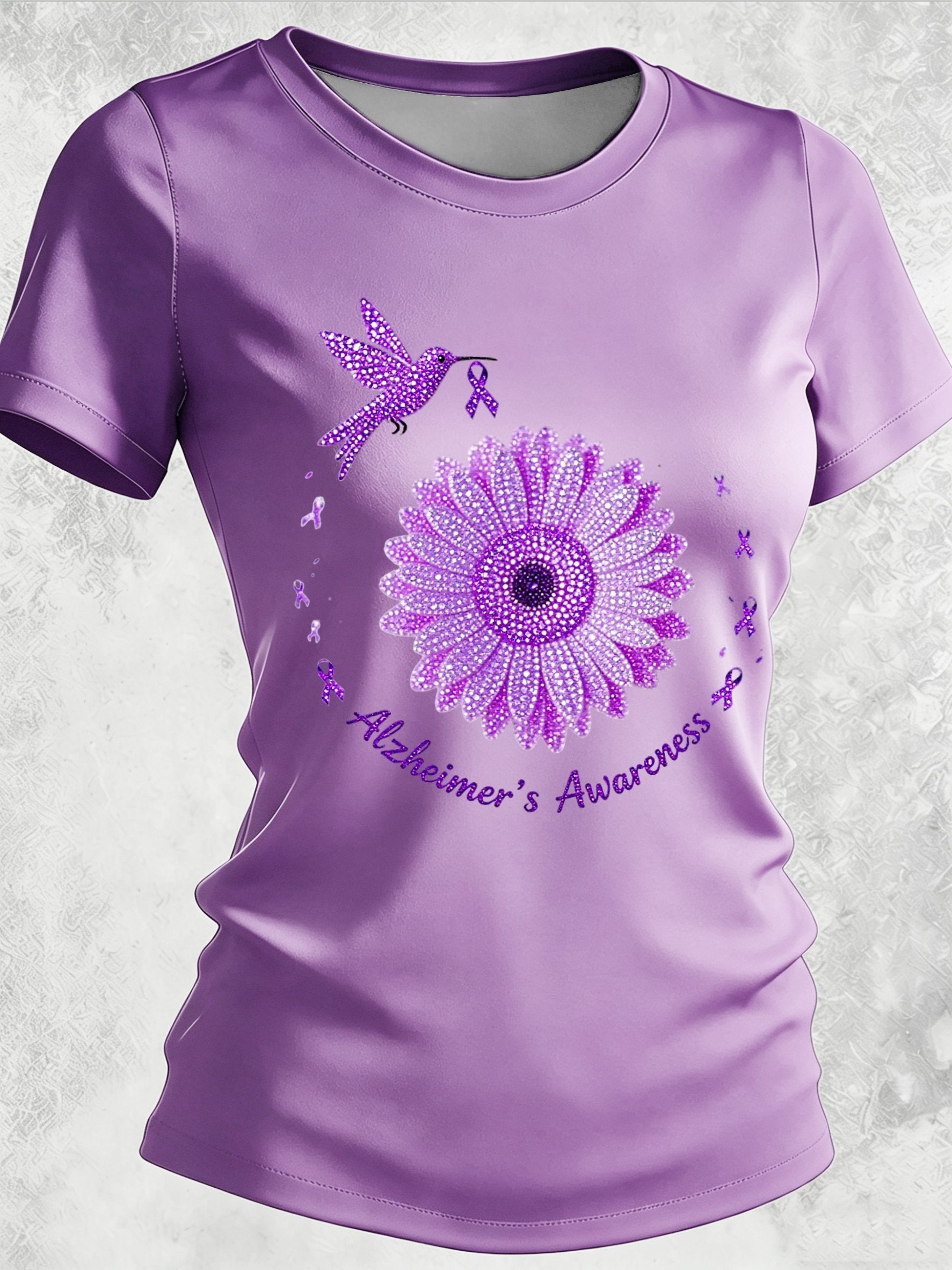 Women's Alzheimer's Awareness Print Casual Crewneck Top