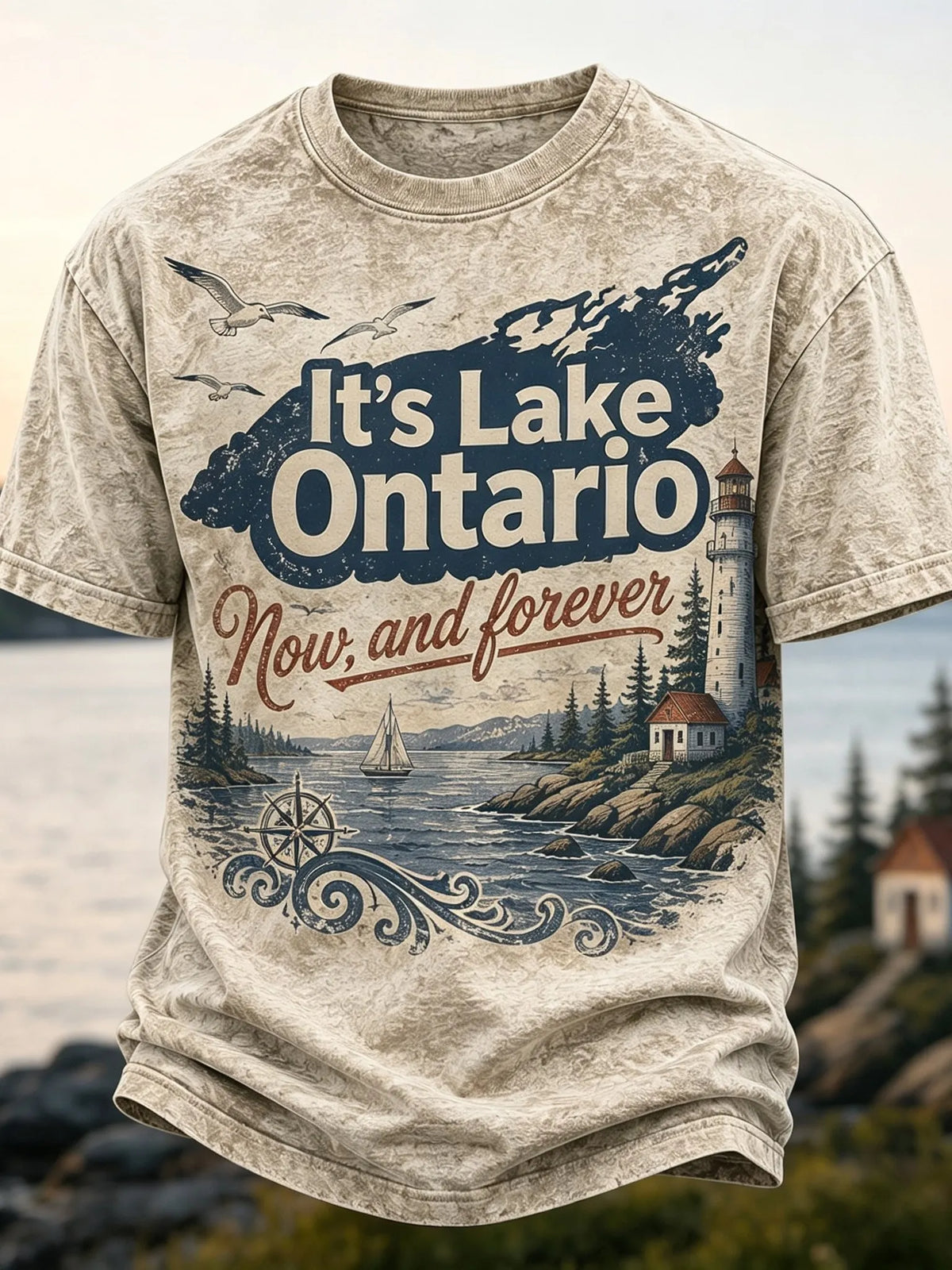 Men's Retro Lake Ontario Print T-shirt