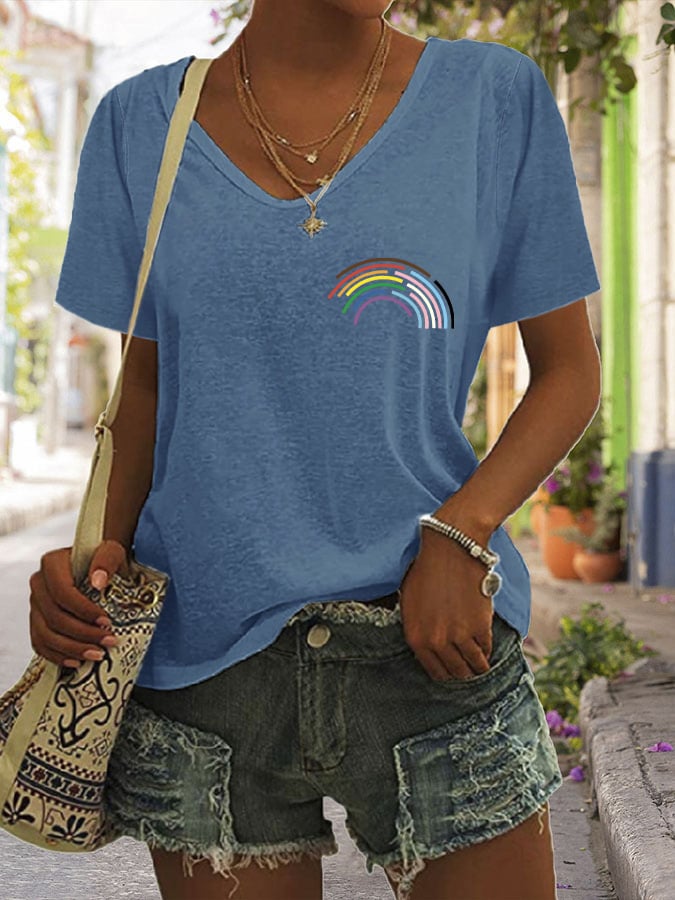 Women's Casual Pride Month Printed V-Neck Short Sleeve T-Shirt