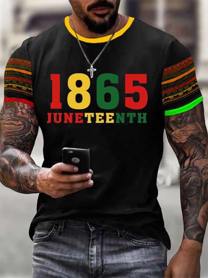 Men's Black Juneteenth Print Casuasl T-Shirt