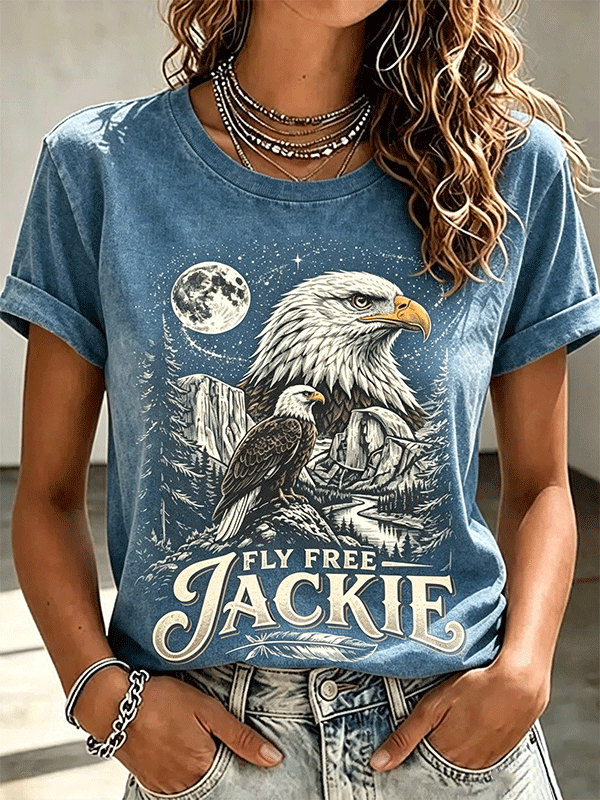 Fly Free Jackie Night Mountain Bald Eagle Print Tee