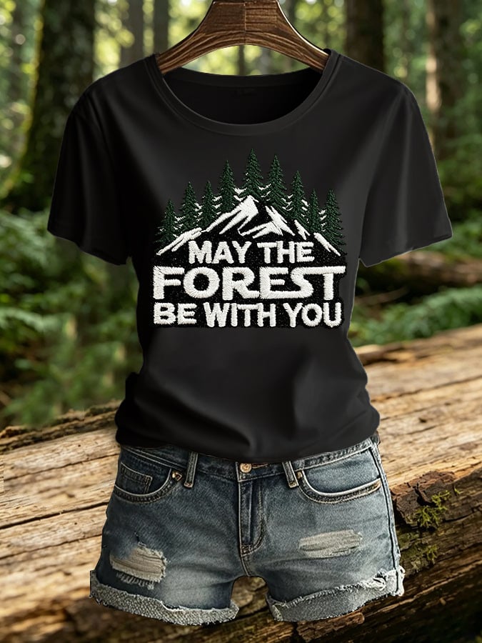 Women's Retro May The Forest Be With You Print T-Shirt