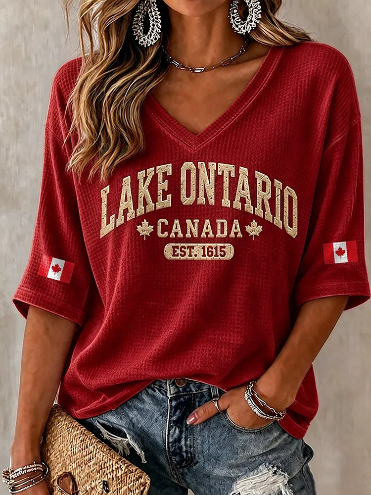 Women's Retro 1615 Ontario Printed Mid-sleeve T-shirt