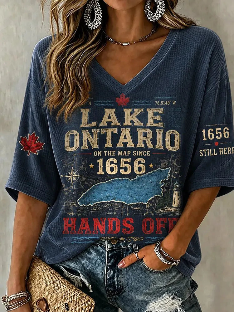 Women's V-neck Lake Ontario Print T-shirt