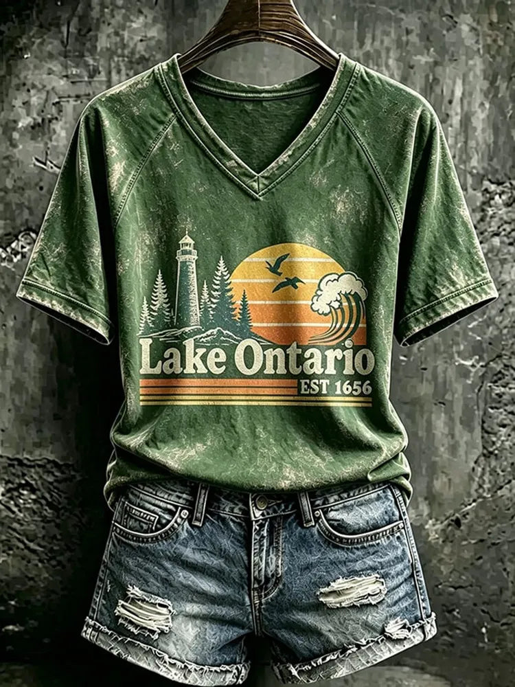 Women's Retro Always Lake Ontario Printed T-shirt