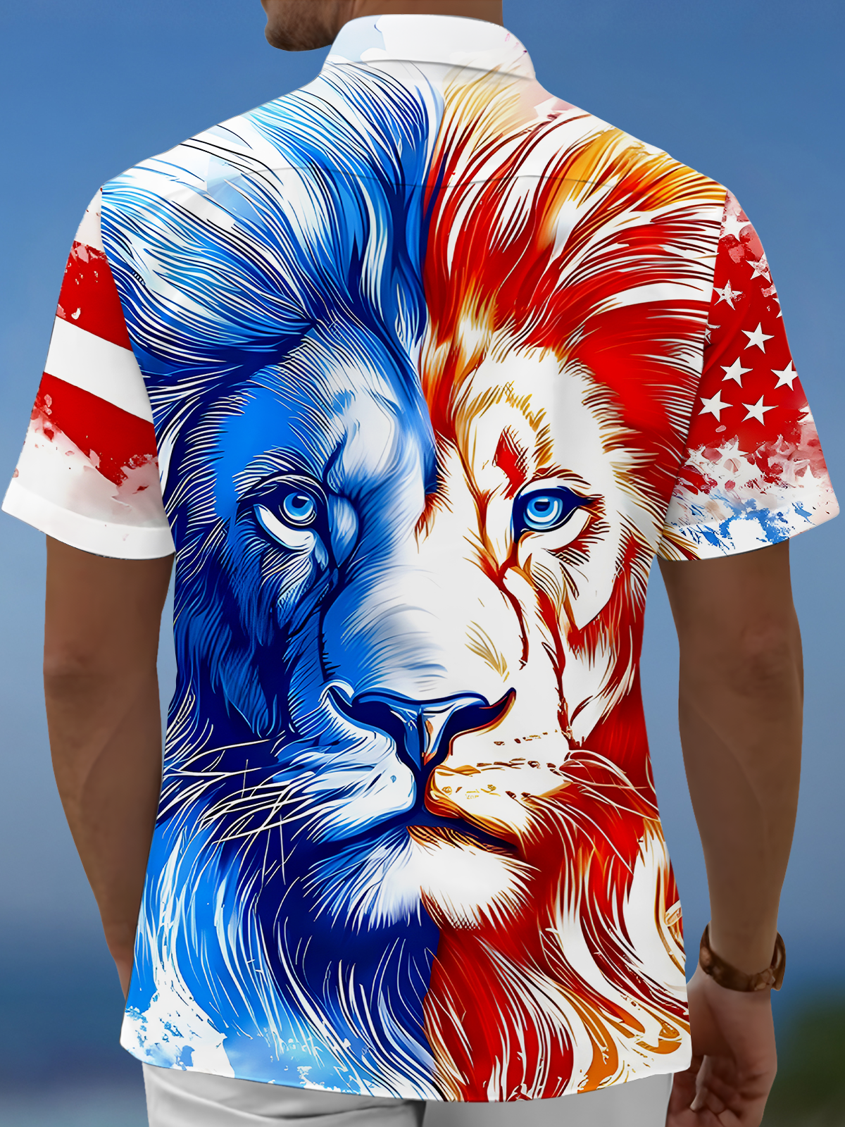 Independence Day Lion Men's Pocket Short Sleeve Shirts