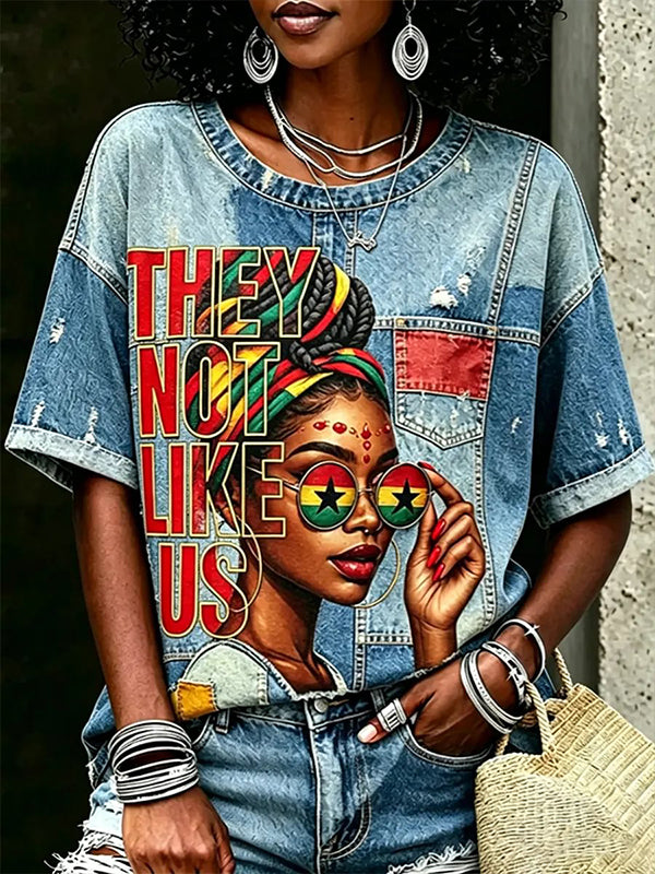 Women's Juneteenth They Not Like Us Black Woman Print Casual T-Shirt