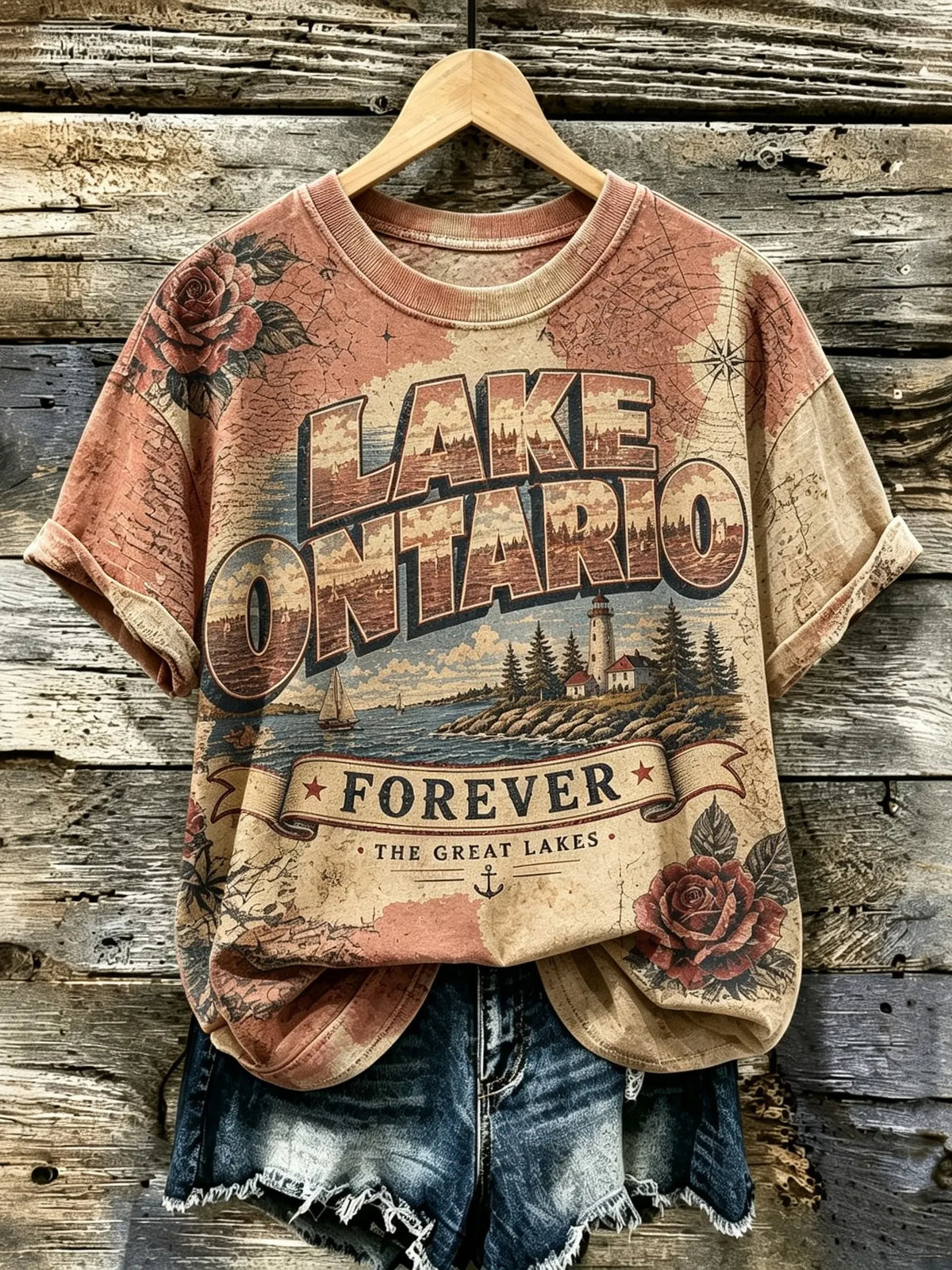 Women's Retro Lake Ontario Print T-shirt