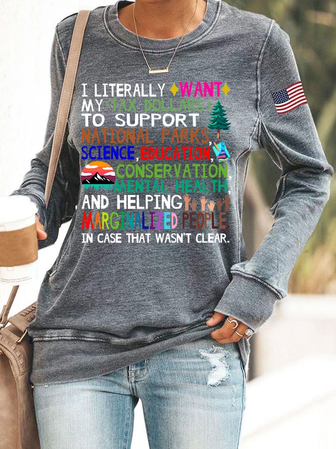 Women's Support National Parks Print Round Neck Sweatshirt