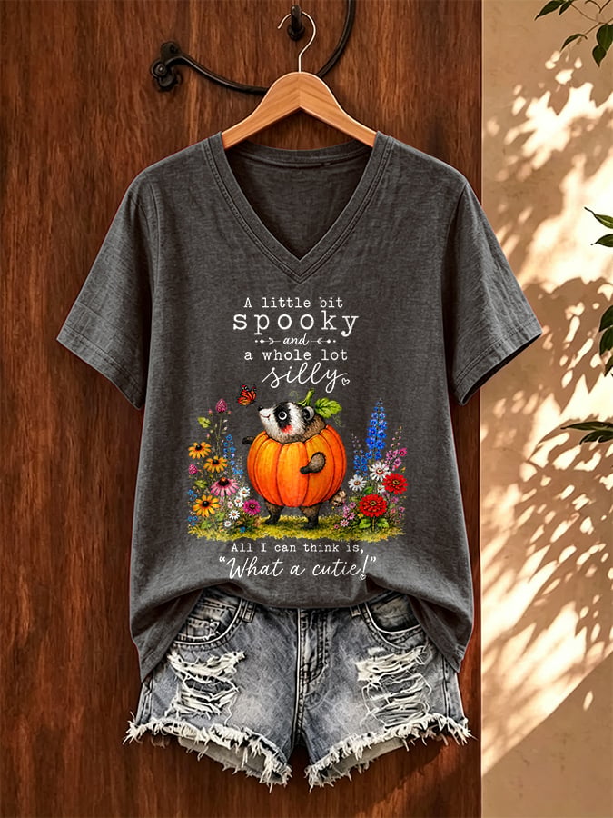 V-Neck Retro Jimothy Raccoon A Little Bit Spooky And A Whole Lot Silly. All I Can Think Is . What A Cutie Print T-Shirt
