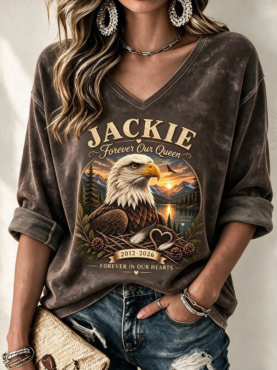 Women'S V-Neck Jackie Forever Our Queen Printed T-Shirt
